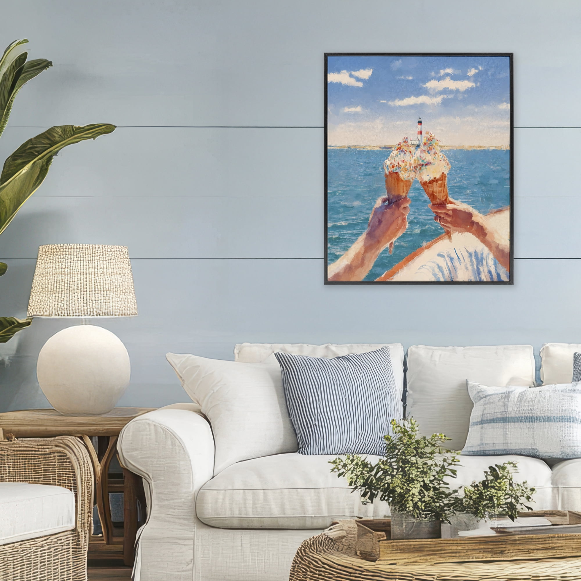 Ice Cream Cheers on Boat Black Framed Giclee Art, design by Ziwei Li