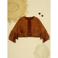 thumbnail image 4 of YiZYiF Girls Boys Western Cowboy Cowgirl Costume Long Sleeve Fringe Jacket Tops Kids Halloween Party Brown 6, 4 of 7