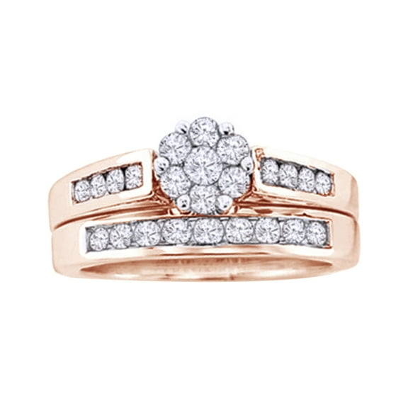 AFFY White Natural Diamond Flower Bridal Ring Set In Solid Gold (0.5 Cttw)