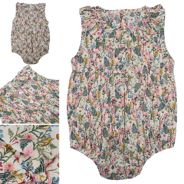 Mono floral para bebé recién nacido, mono de solapa sin mangas de verano para ropa de bebé, albaricoque 90 cm
