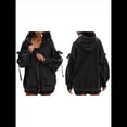 thumbnail image 3 of Sudadera con Capucha Informal de Larga con Cremallera y Bolsillos para Mujer, Talla Grande Negro S, 3 of 7