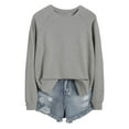 thumbnail image 1 of HNMKIU Chemises pour Femmes Chandail en Molleton pour Femmes Hauts Décontractés Raglan Manches Longues Col Rond Chandail Chandail en Molleton Décontracté Couleur Unie Hauts, 1 of 4