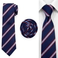 thumbnail image 2 of Striped Neckties for Men Blue Navy with Red Stripes XL Big and Tall, 2 of 6