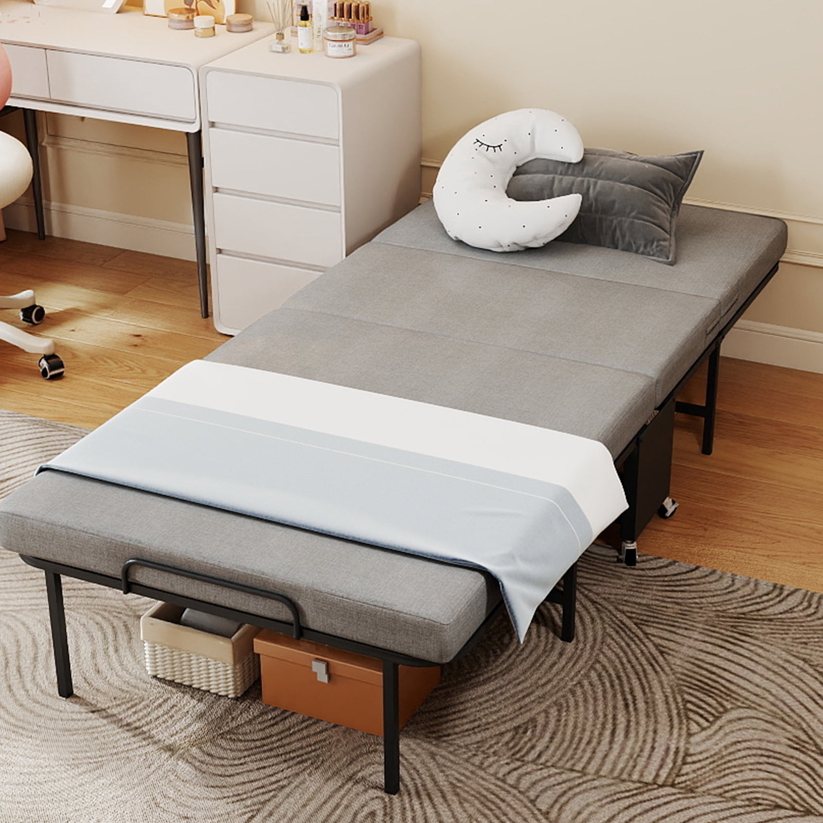 DRNANLIT Folding Bed with 6cm Thick Mattress, 75" x 38" Folded Bed, Twin Bed for Adults, Portable Roll Away Guest Beds
