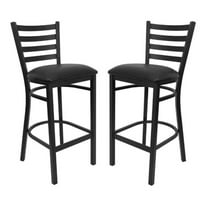 Pemberly Row 31" Ladder Back Metal Bar Stool in Black - Set of 2