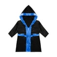 thumbnail image 3 of dPois Kids Boys Boxing Robe Costume Satin Long Hooded Hoodie Halloween Cosplay Costume Black&Blue 8, 3 of 5