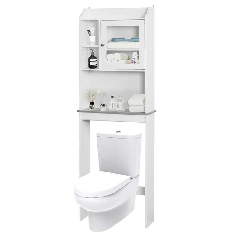 Tangkula 2-Tier Shelf with Towel Bar Wall Mount Bathroom Toilet Organizer Storage Shelf