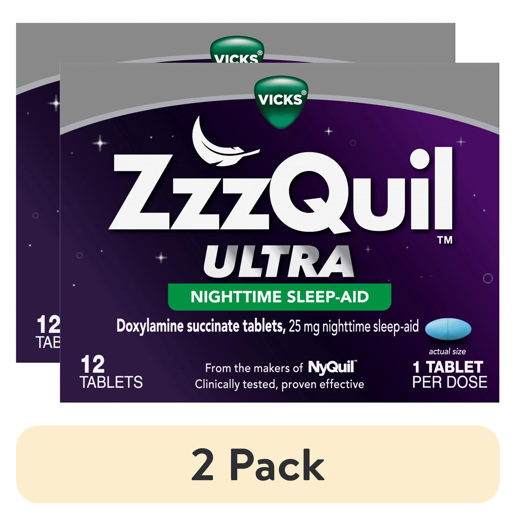 (2 pack) ZzzQuil ULTRA, Sleep Aid, Doxylamine Succinate 25mg, Sleep Aids for Adults, 12 Tablets