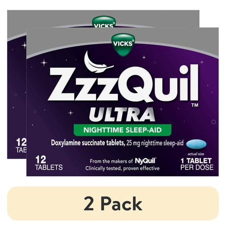 (2 pack) ZzzQuil ULTRA, Sleep Aid, Doxylamine Succinate 25mg, Sleep Aids for Adults, 12 Tablets