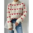 thumbnail image 6 of Women Loose Knit Sweater Heart Jacquard Long Sleeve Pullovers Spring Fall Mock Neck Jumpers Streetwear, 6 of 9