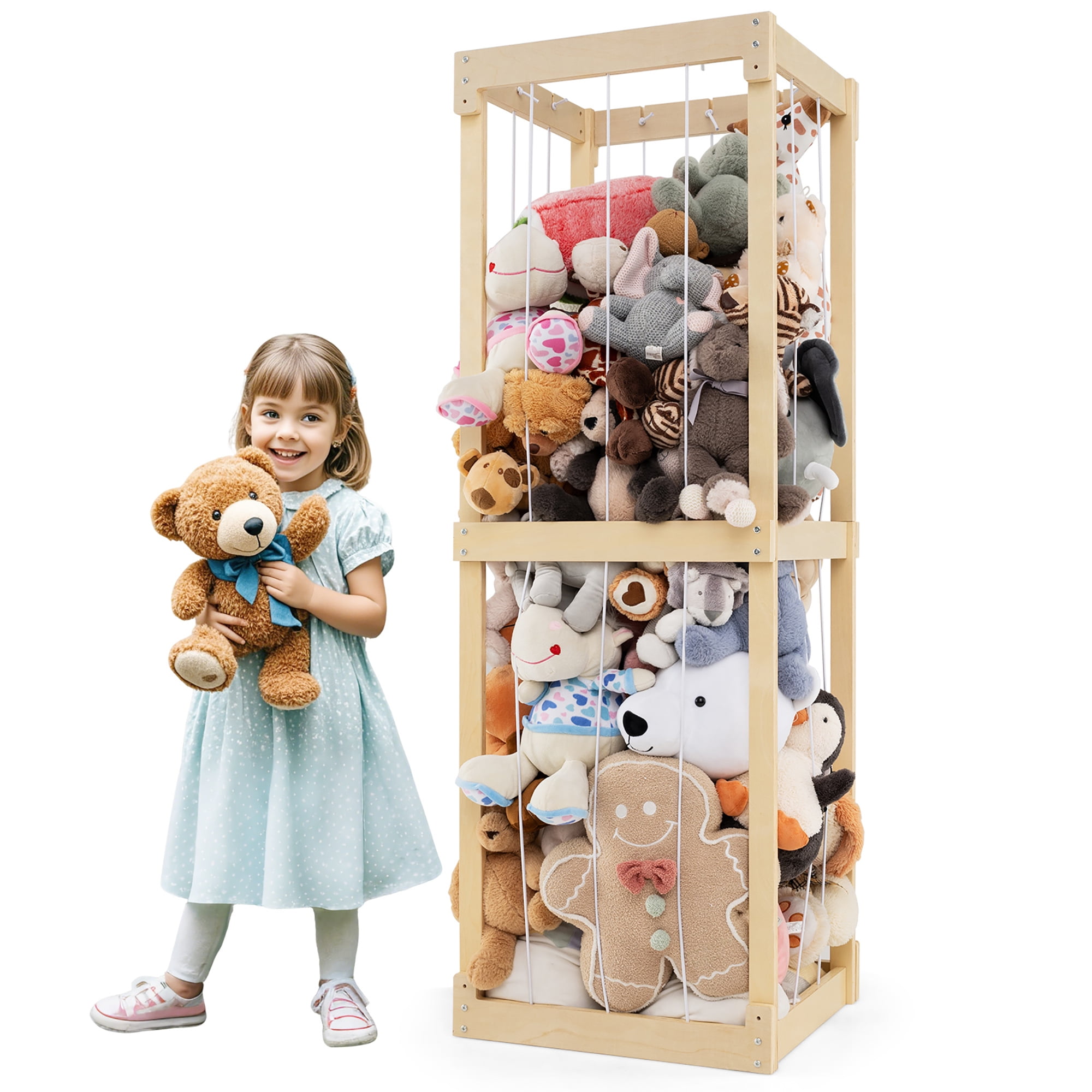 Gymax Grand Rangement Pour Peluches 300L Organisateur De Jouets Gain De Place Avec Dessus Ouvert Naturel