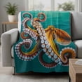 thumbnail image 2 of Octopus Coastal Blanket Soft Cozy Warm Throw Blanket for Couch, Plush Fuzzy Flannel Fleece Blankets for Sofa, Brown Teal Nautical Summer Ocean Bed Blankets Lightweight Gifts for Women, 40"x60", 2 of 9