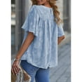 thumbnail image 4 of Uhndy Women's Blouses Crewneck Lace Bell Sleeve Shirts Elegant Casual Loose Summer Babydoll Shirt Tops Light Blue S, 4 of 5