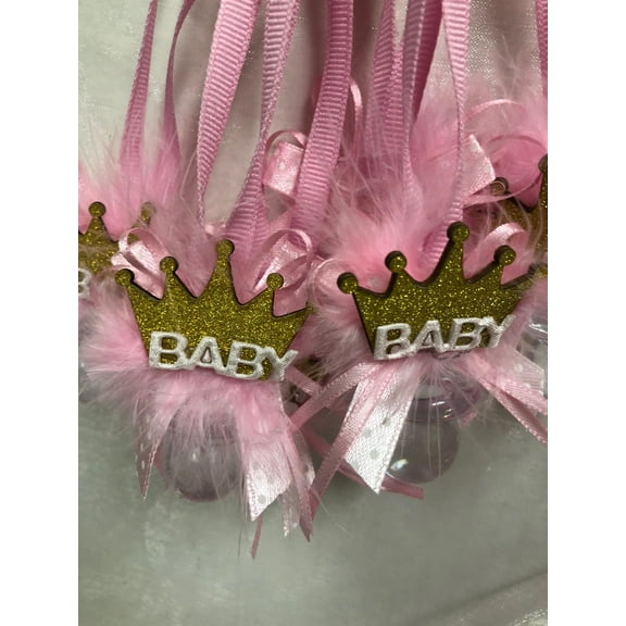 Charmed "Little Prince/Princess" Baby Shower Cute Pacifire Necklace Party Favors; Pink/Gold; 12 pieces; 1"