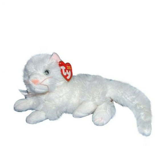 Ty Beanie Baby - Bianca the Cat  (Lying Down White Cat Stuffed Animal) MWMT's