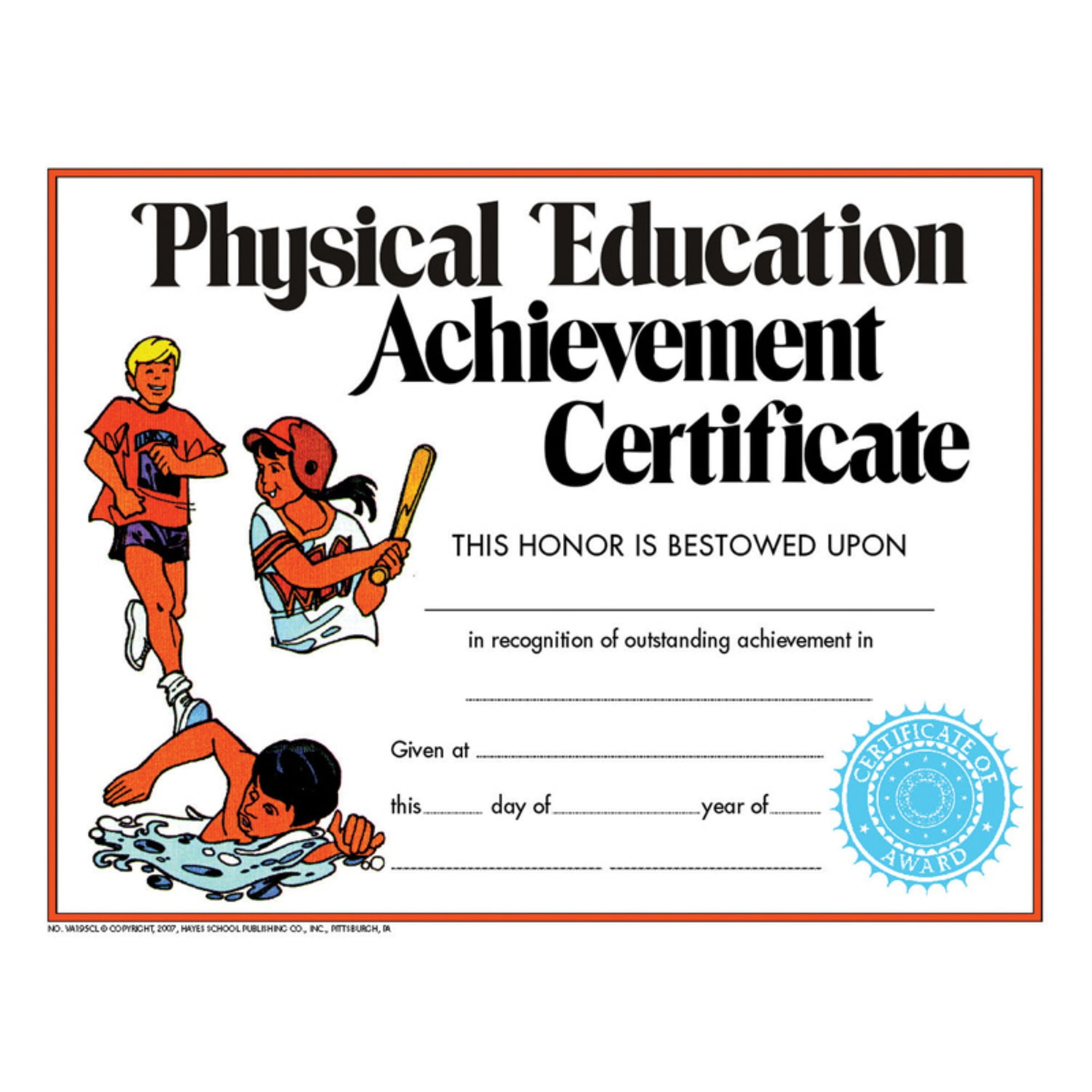 Physical Education Achievement Certificate, Pack of 30, 8.5' x 11'