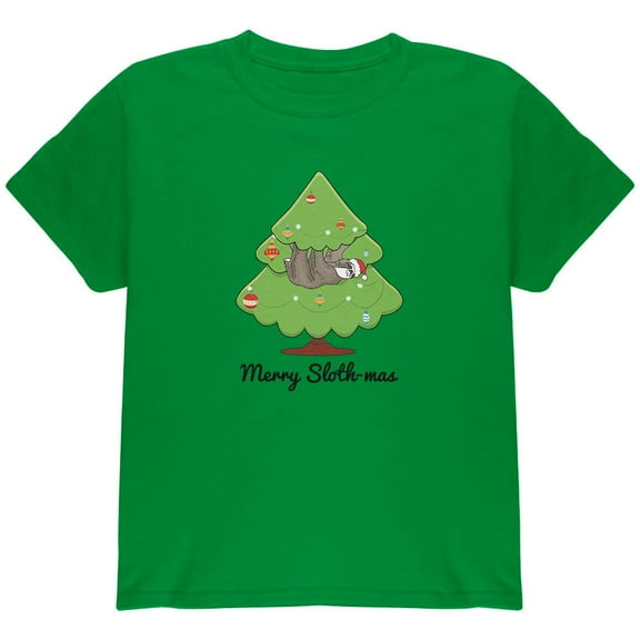 Merry Slothmas Sloth Christmas Tree Youth T Shirt Irish Green YSM
