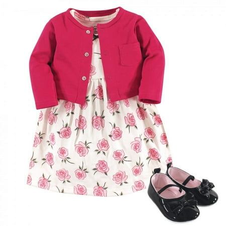 UPC: 0660168724806 | Little Treasure Baby Girl Cotton Dress  Cardigan and Shoe 3pc Set  Rose  0-3 Months