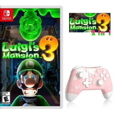 Luigi's Mansion 3 Game Disc and Upgraded Switch Pro Controller for Nintendo Switch/OLED/Lite, Wireless Switch Remote for PC/IOS/Android/Steam Pink