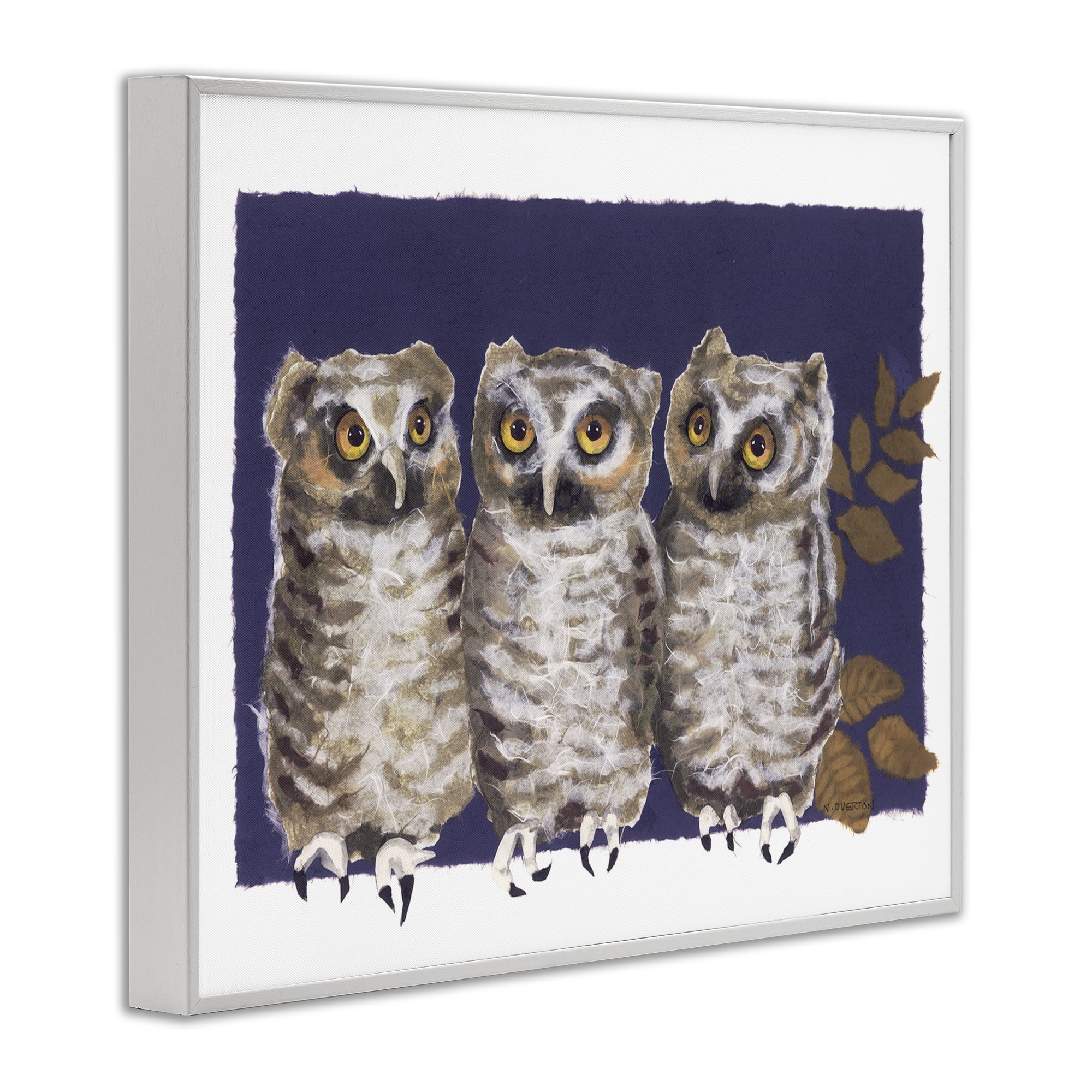 Stupell Industries Owl Trio & Leaves Animals & Insects Painting White Framed Art Print Wall Art, 14 x 11