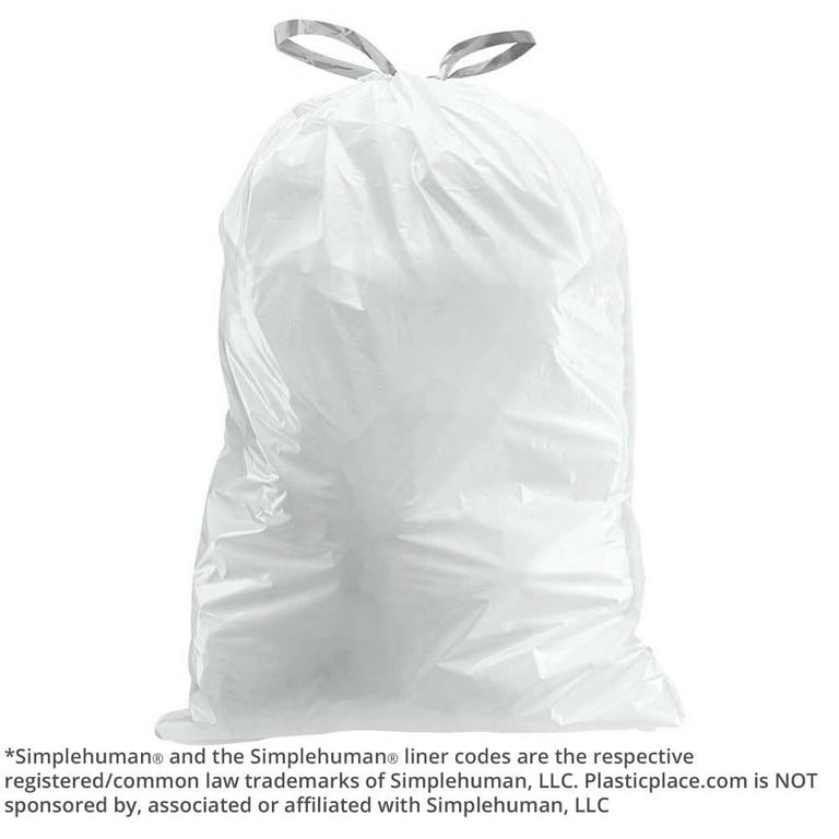 Plasticplace Trash simplehuman (x) Code N Compatible (200  Count)│White Drawstring Garbage Liners 12-13 Gallon / 45-50 Liter │ 22.75  x 31.5 : Everything Else