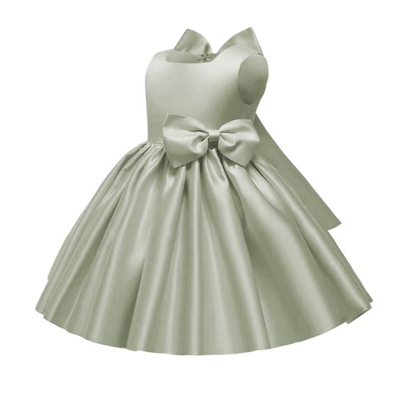 Girls Satin Mini Princess Dresses Trendy Sleeveless Ruched A Line Bow Detail Gown for Wedding Birthday Party Pageant Holiday Ceremony Green 7-8 Years