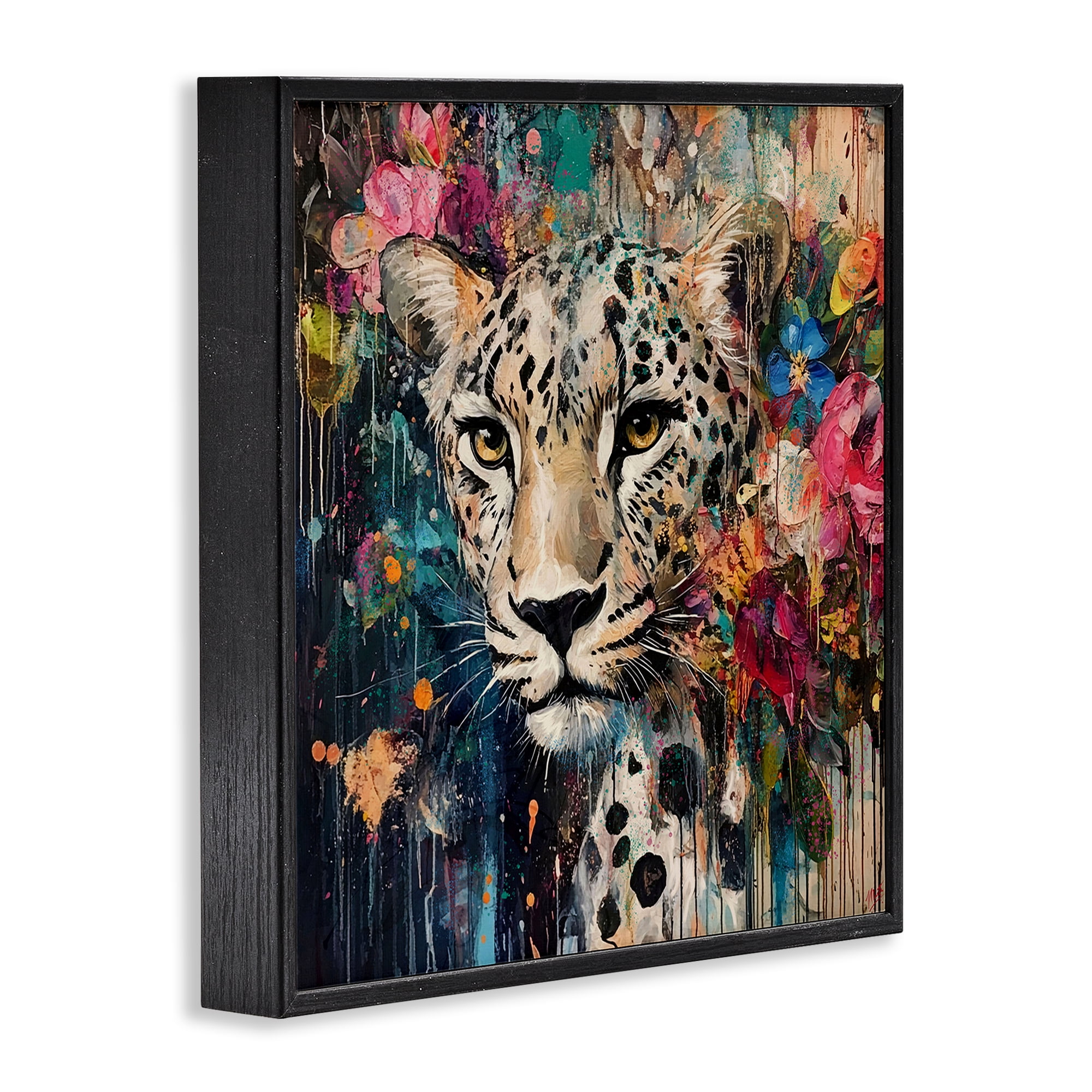 Stupell Industries Cheetah & Exotic Blooms Black Framed Giclee Art, design by Marta Wiley
