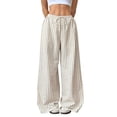 thumbnail image 2 of Women Drawstring Striped Pants Loose Wide Leg Trousers Comfy Lounge Pants with Pockets Color S, 2 of 9