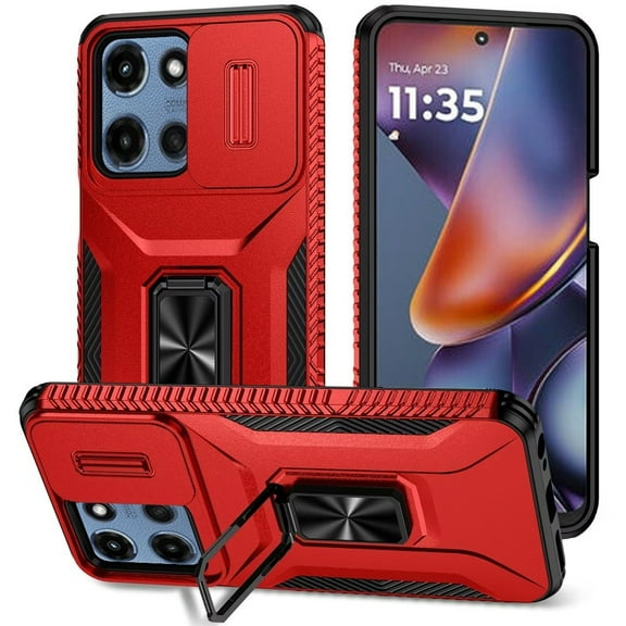 For Motorola Moto G 5G 2025 Case, Camera Cover with Magnetic Rotation Ring Stand, Military Grade Hybrid Hard TPU Shockproof Cover, XPM Phone Case [Red]