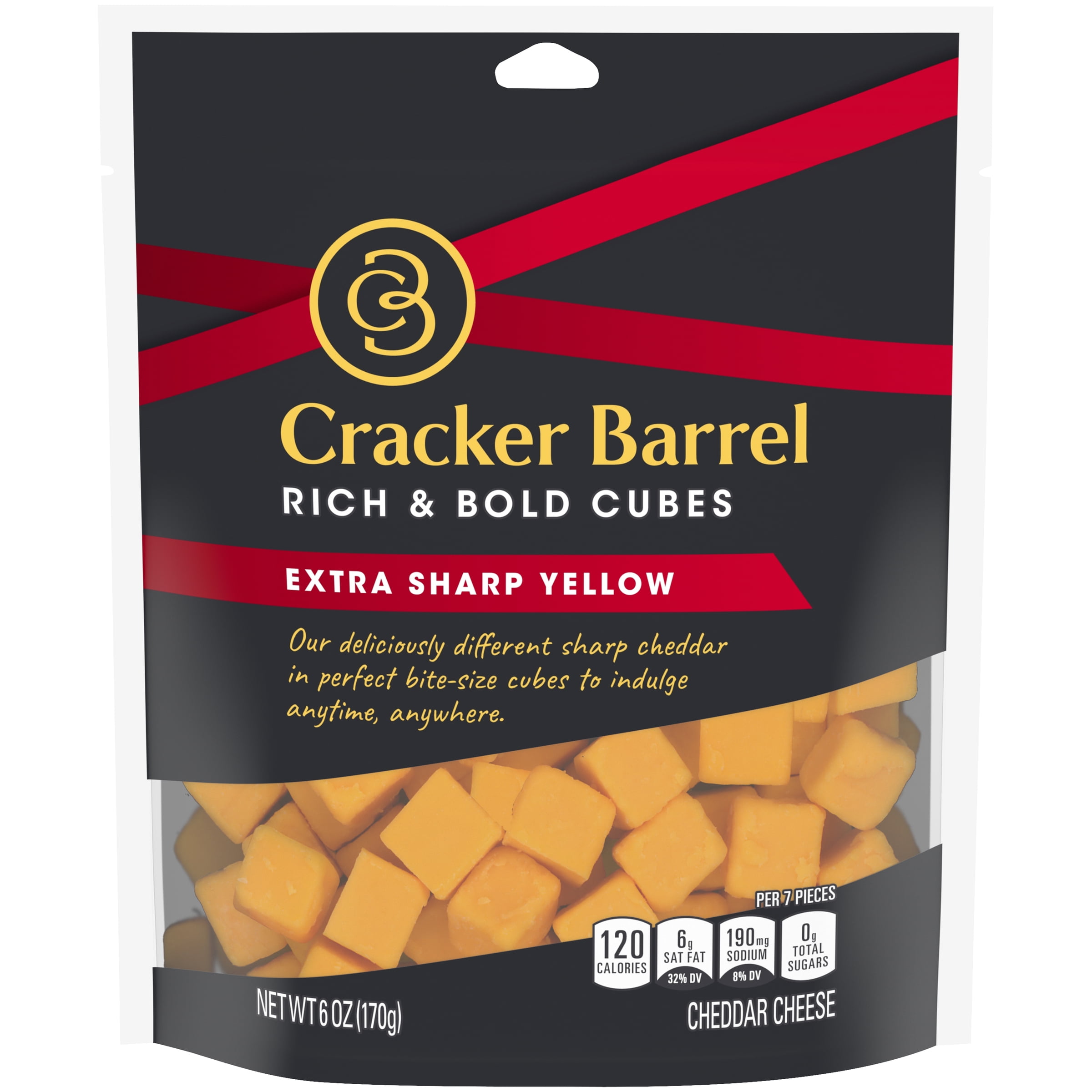 Cracker Barrel Rich & Bold Extra Sharp Yellow Cheddar Cheese Cubes, 6 oz Bag