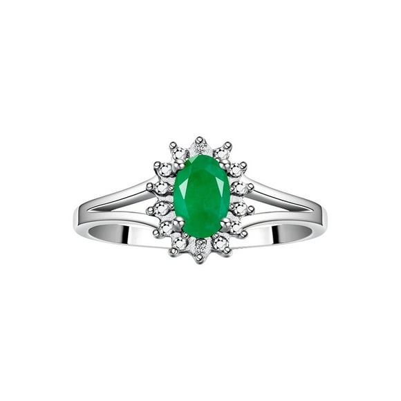 RYLOS Rings for Women Sterling Silver Halo of Diamond Birthstone Ring 6X4MM Gemstone May Emerald Jewelry for Women Size 6
