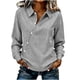 thumbnail image 1 of Camiseta de Solapa de Rayas Sueltas de Manga Larga de las Mujeres con Botón de Cuerda Elástica, Malla Estilo Superior, 1 of 9