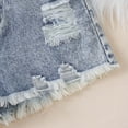 thumbnail image 5 of Ticikt Girls Ripped Jean Shorts 7-12Y, Y2K Mid Waist Straight Leg Denim Shorts with Elastic Waistband & Frayed Hem,Color:Blue,Size:11-12 Years, 5 of 8