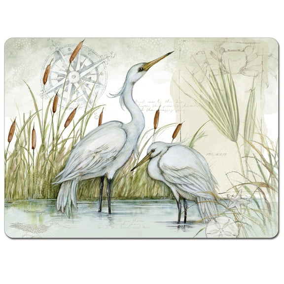 Cala Home "Caribbean Seas Heron" Premium Decorative Hardboard Cork Back Tabletop Placemats 4 Pack