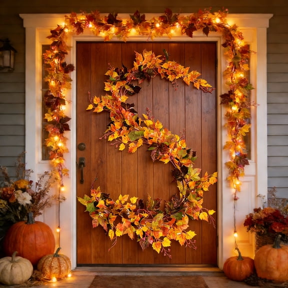 XEAZON 2 Pack Maple Leaf Vine Garland, 6.5 Ft/Piece Artificial Autumn Foliage Thanksgiving Decor for Home Wedding Fireplace Party Christmas