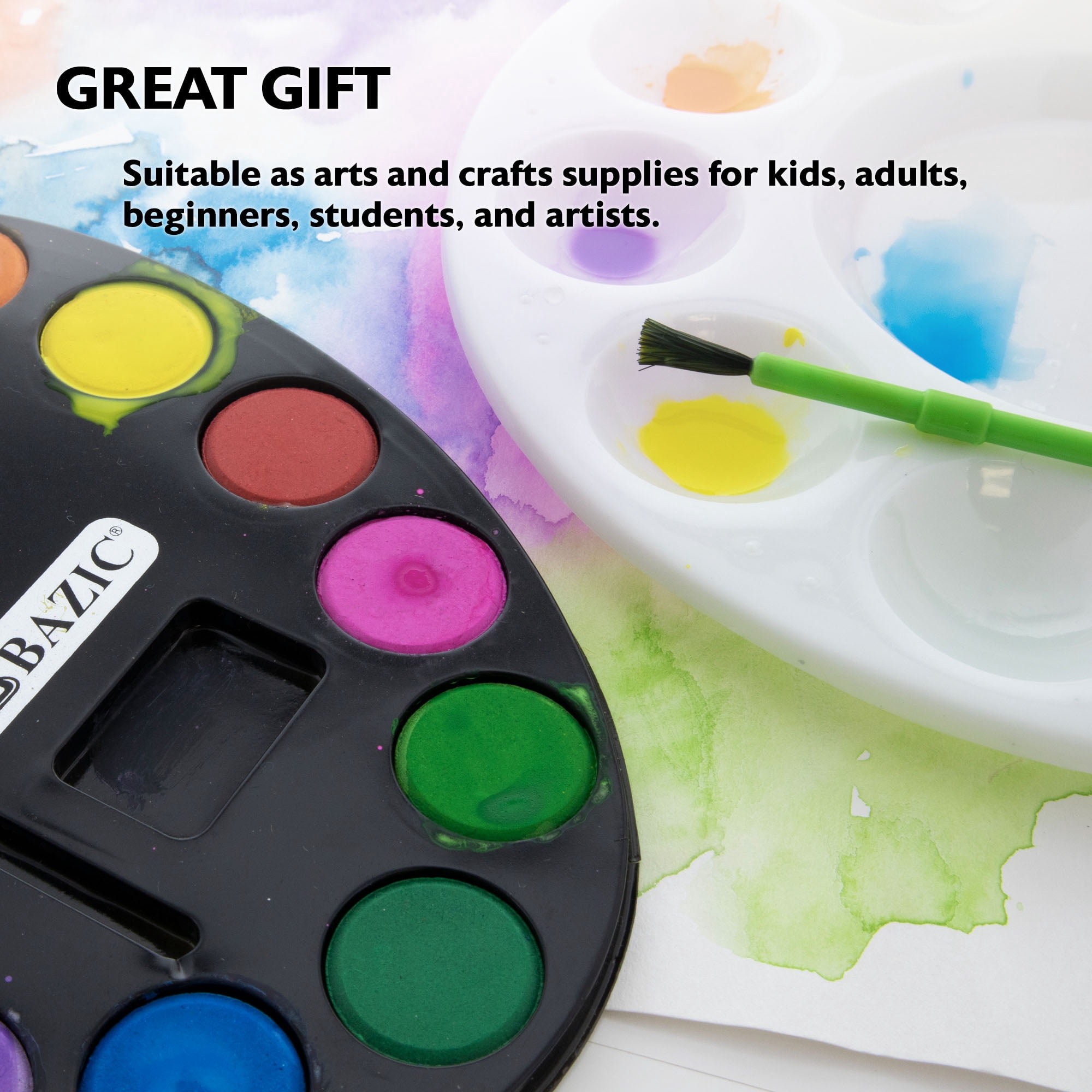 BAZIC Watercolor w/ Brush, 12 Colors Non-Toxic Paint Set, 24-Pack