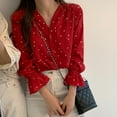 thumbnail image 2 of Spring And Autumn Fashion V-neck Love Print Shirt Sweet Fashion Long Sleeve Loose Petal Sleeve Blouse, 2 of 6