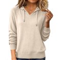 thumbnail image 2 of Wutalume Women's Hooded Knit Sweatshirt Pullover with Drawstring, Loose Casual Long Sleeve Top, Cozy Layer for Outdoor Activities and Lounging,Beige L, 2 of 5
