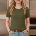 thumbnail image 5 of YunPes Girls Short Sleeve Shirts Ribbed Knit Soft Slim Fit T Shirts Basic Boat Neck Tops Casual Summer Tees Teen Cute Crew Neck Top, 5 of 6