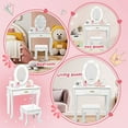 thumbnail image 5 of Kids Vanity Set with Drawer and Stool, Girls Vanity Set with with Lights and Mirror for Girls, Wood Makeup Playset Birthday for Age 4-9 Years, Pink/White, 5 of 9