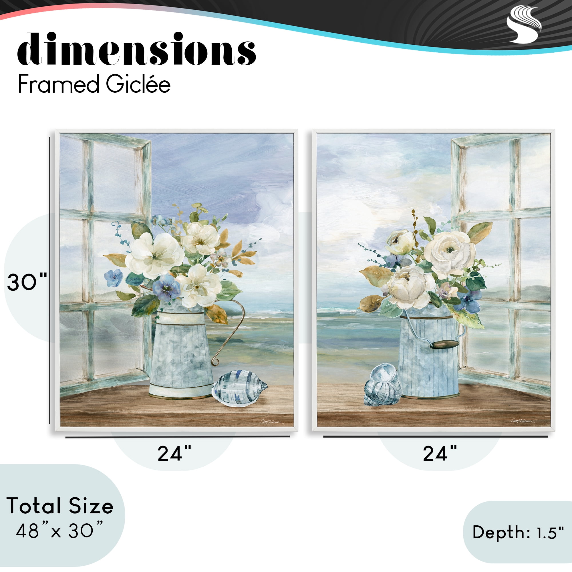 Stupell Industries Seaside Bouquets in Window 2 Piece White Framed Giclee Art Set, design by Carol Robinson