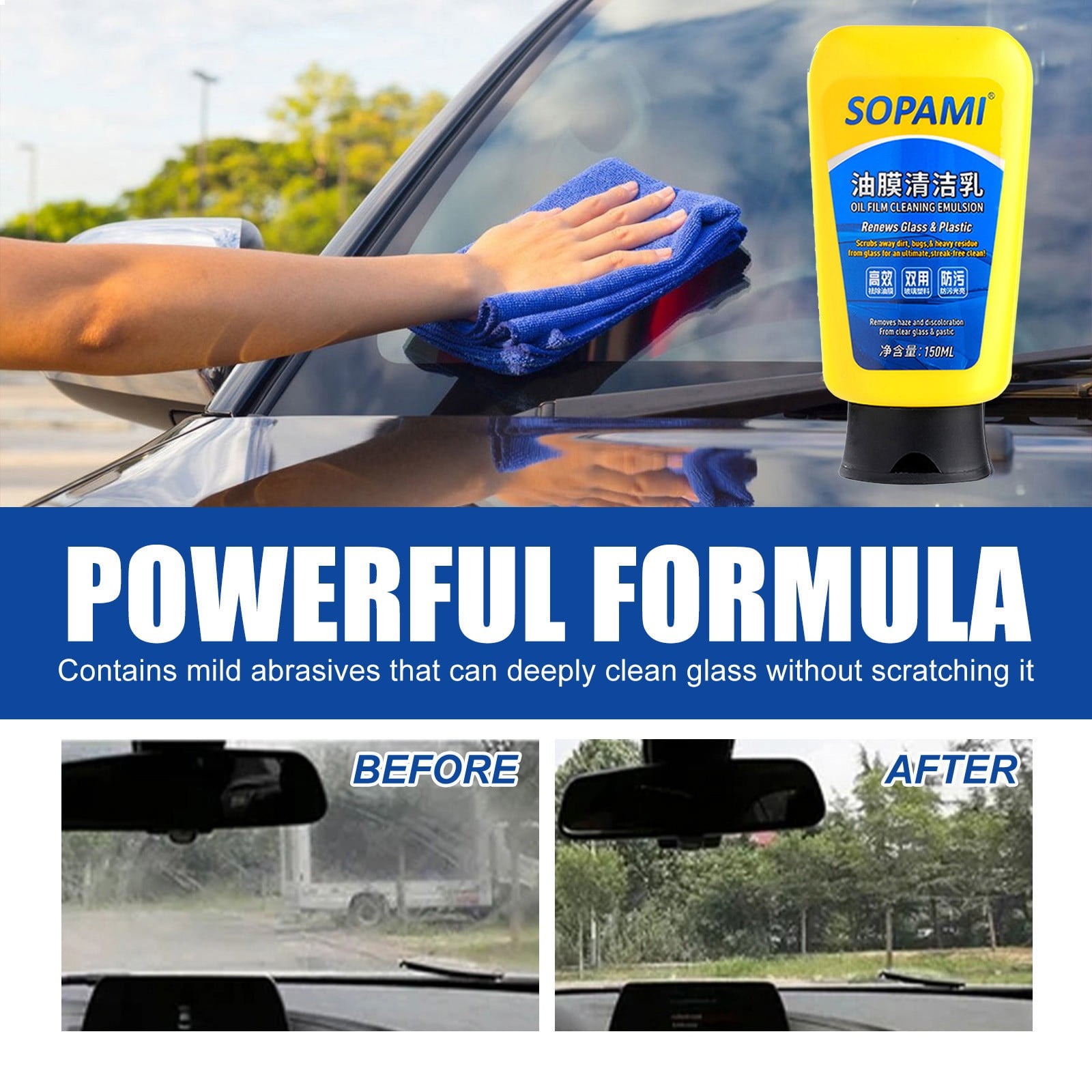  DENGWANG Sopami Oil Film Cleaning Emulsion, Sopami Oil Film  Emulsion Glass Cleaner, Sopami Automotive Glass Oil Film Remover, Sopami  Car Coating Spray for Quick Stain Remover (2 Pcs) : Health 