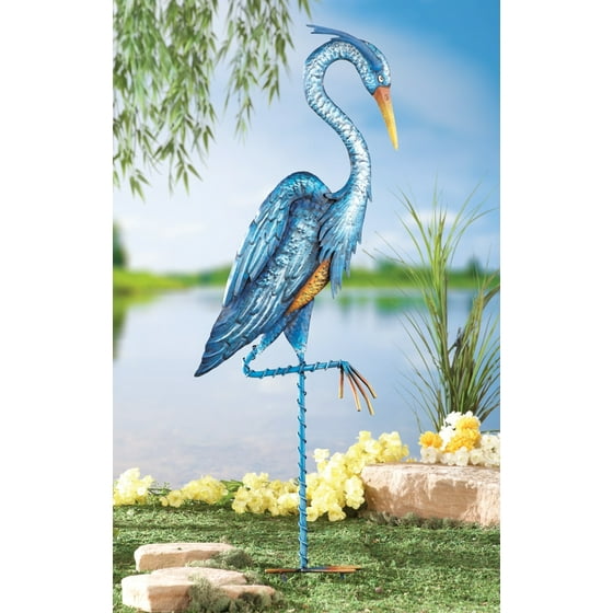 Blue Heron Crane Metal Garden Decor Yard Stake