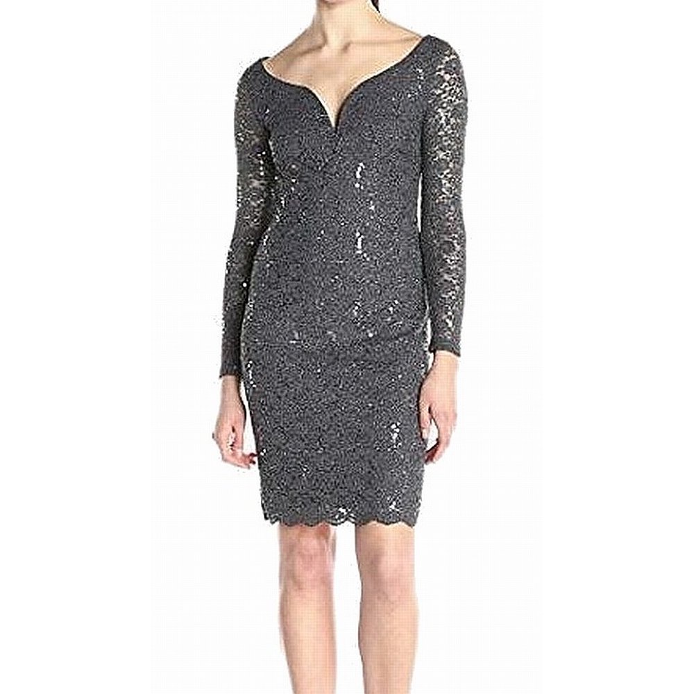 RSVP Dresses Womens Dress Gunmetal Sheath Sequin Embellished 6