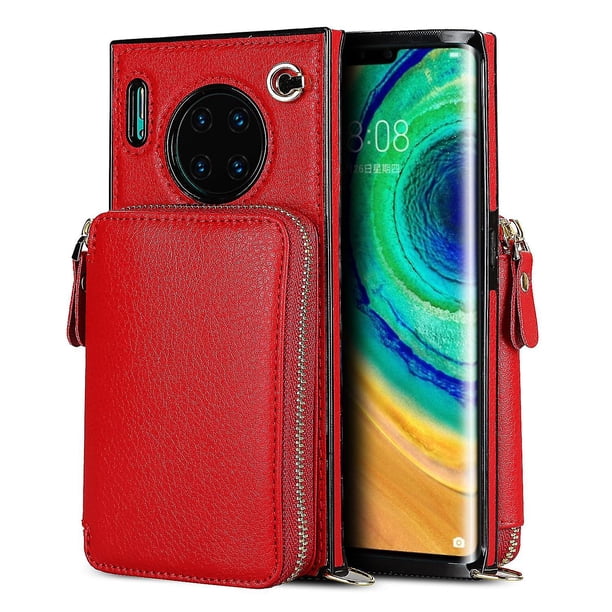 Funda tipo cartera para Huawei Mate 30 Pro con tarjetero y correa para el hombro para mujer