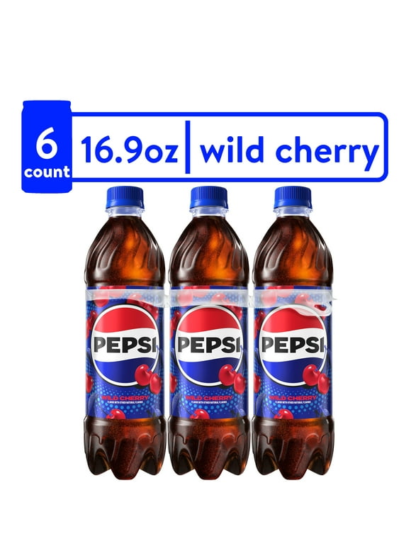 Pepsi Cola Wild Cherry Soda Pop, 16.9 fl oz, 6 Pack Bottles