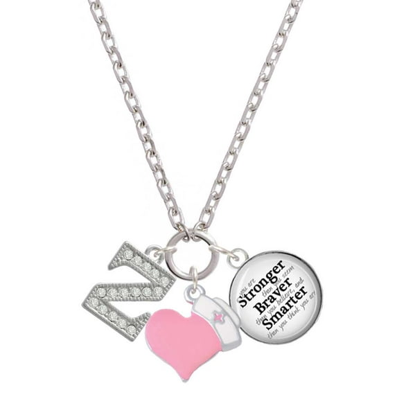 Delight Jewelry Silvertone Crystal Initial - Z - Light Pink Heart Nurse Strong Zoe Necklace