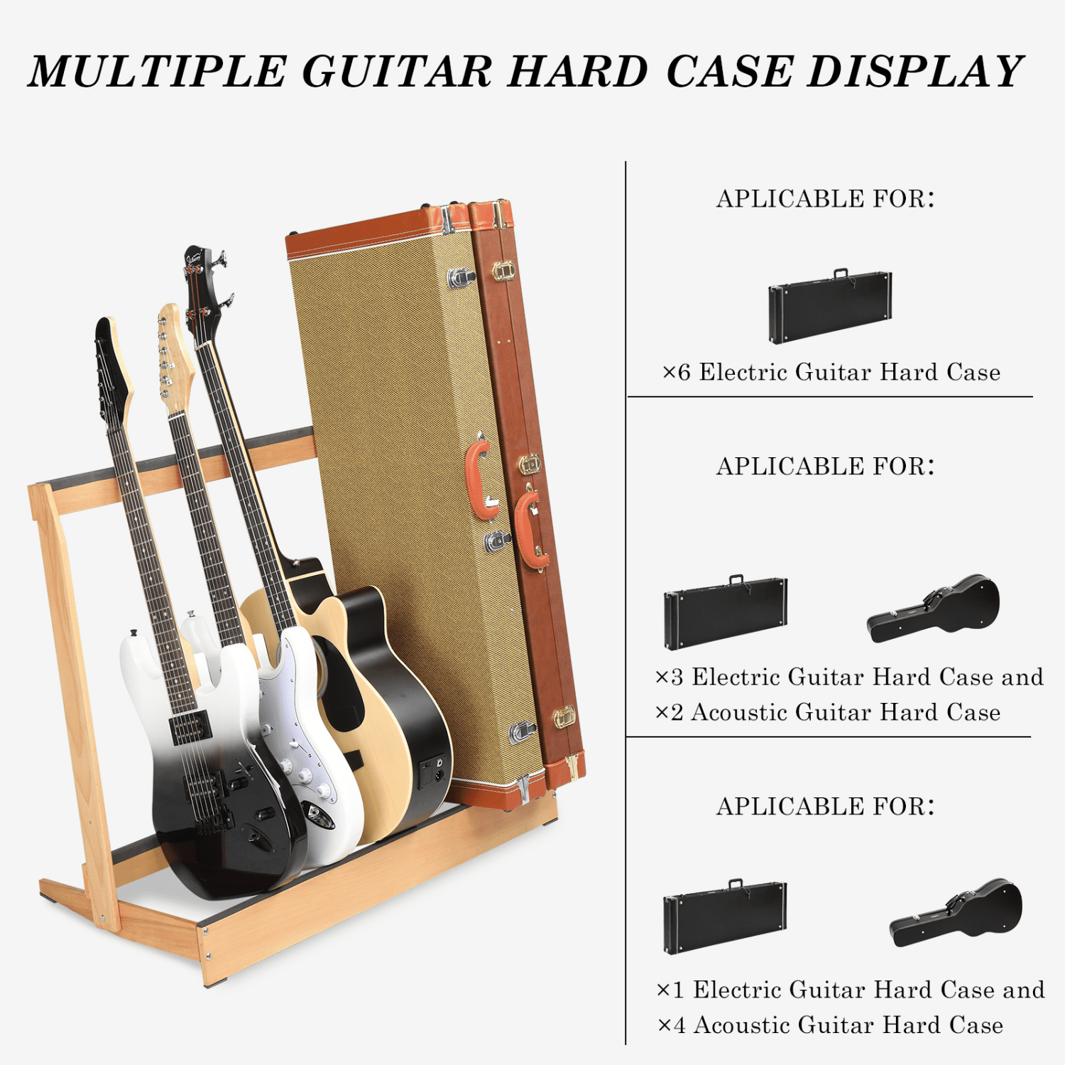 Hassch Folding Guitar Case Stand, Hardwood Instrument Rack for Home Decor, Studio Display, Natural
