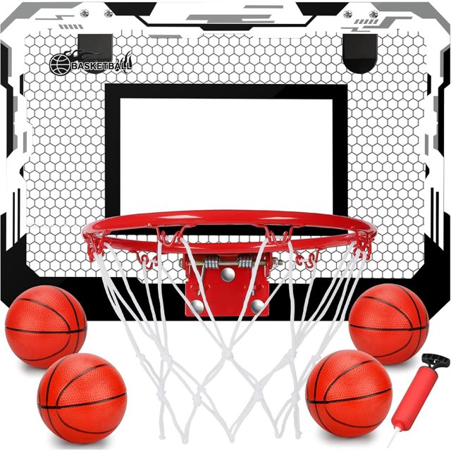 Indoor Over Door Mini Basketball Hoop Set for Kids Adults, Upgrade Wall Mount Basketball Hoop for Wall with Large Dunk Rim, Room Basketball