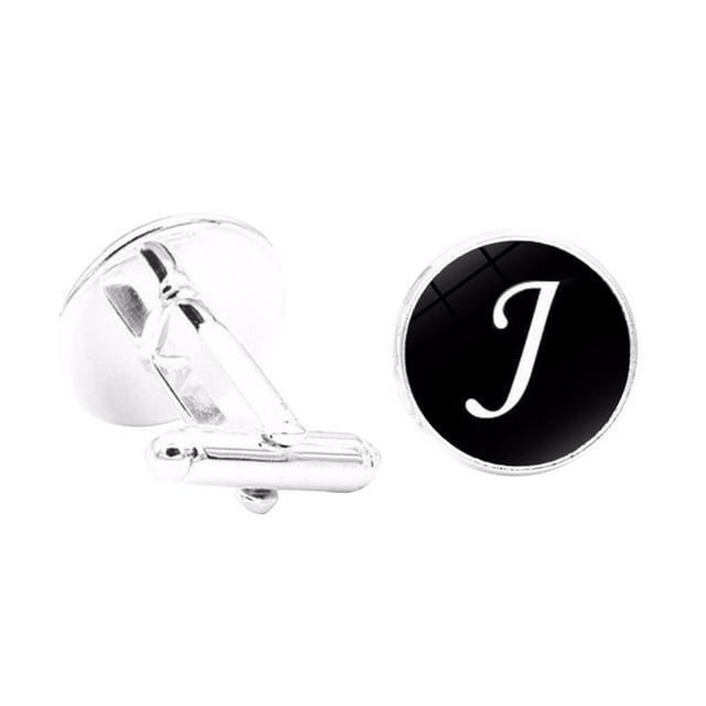 pitrice 1 Pair Men's Letter Cufflink Wedding Formal Initial Alphabet Stainless Steel Cufflink, Letter J